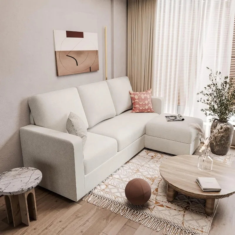 Convertible Sectional Sofa Couch with Removable Ottoman, L-Shaped, 3-Seater
