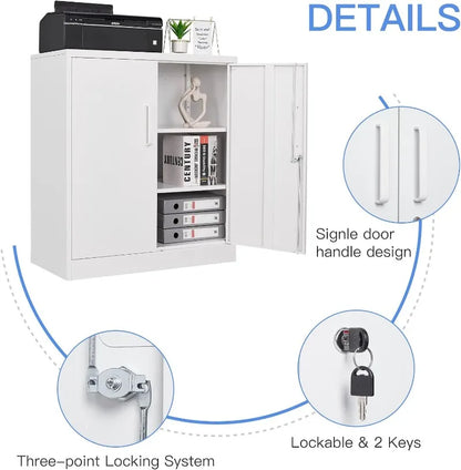 Lockable Metal Storage Cabinet with Adjustable Shelves, Garage & Office Use