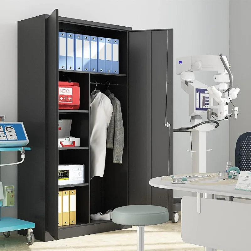 Lockable Metal Storage Cabinet with Adjustable Shelves, Garage & Office Use