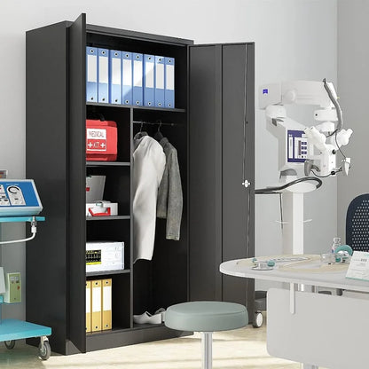 Lockable Metal Storage Cabinet with Adjustable Shelves, Garage & Office Use