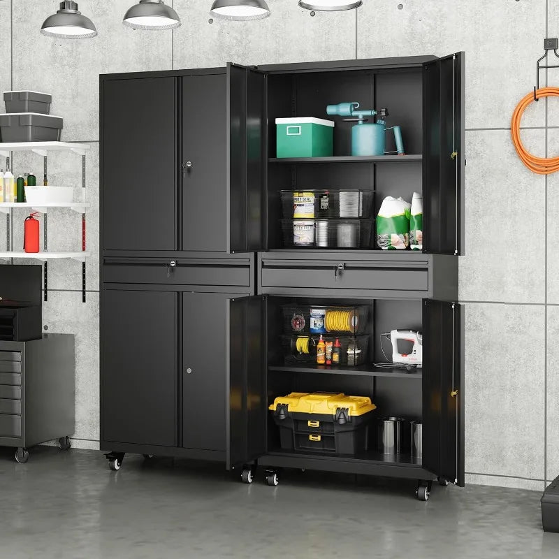 Lockable Metal Storage Cabinet with Adjustable Shelves, Garage & Office Use