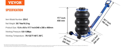 Heavy-Duty 3 Ton/5 Ton Air Bag Jack, Quick Lift Pneumatic Car Jack