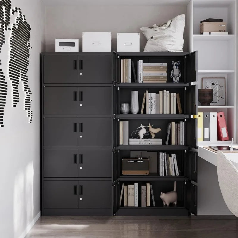 Lockable Metal Storage Cabinet with Adjustable Shelves, Garage & Office Use