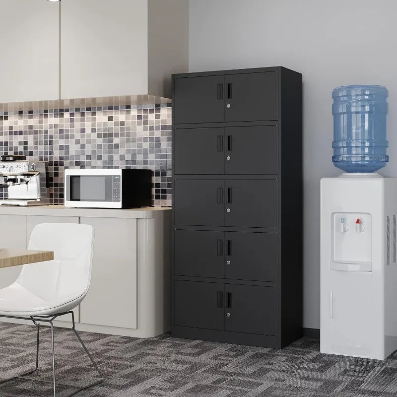 Lockable Metal Storage Cabinet with Adjustable Shelves, Garage & Office Use