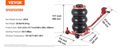 Heavy-Duty 3 Ton/5 Ton Air Bag Jack, Quick Lift Pneumatic Car Jack