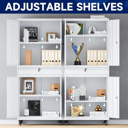 Lockable Metal Storage Cabinet with Adjustable Shelves, Garage & Office Use