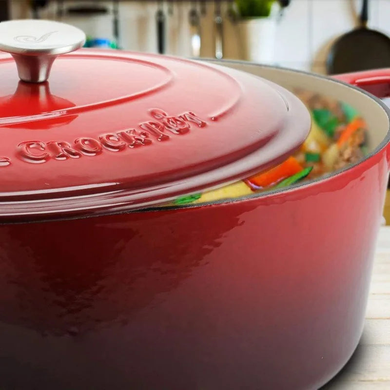 7-Quart Oval Enameled Cast Iron Dutch Oven, Sunset Orange, with Lid