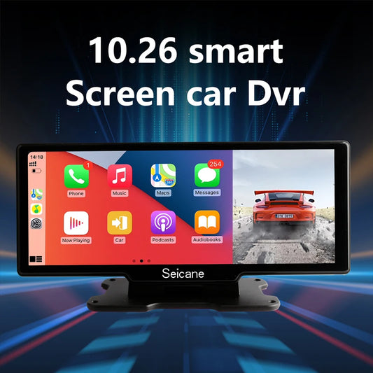 4K Car Dash Cam with 10.26" Touchscreen, Dual Lens, WiFi, CarPlay & Android Auto