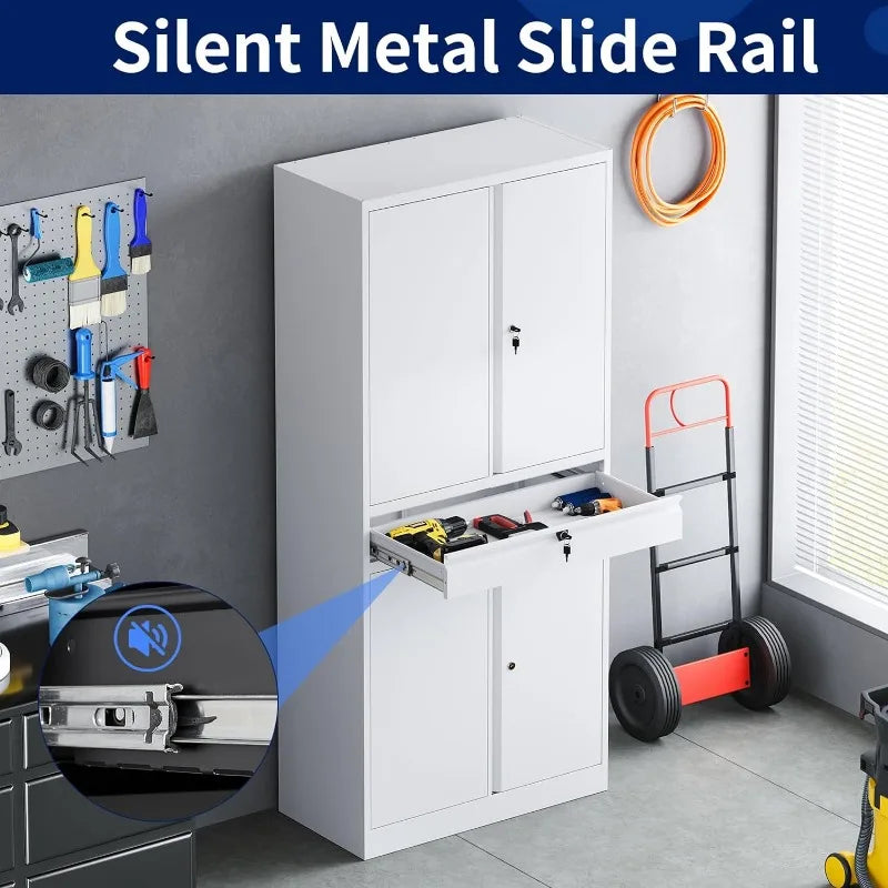 Lockable Metal Storage Cabinet with Adjustable Shelves, Garage & Office Use
