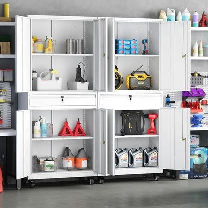 Lockable Metal Storage Cabinet with Adjustable Shelves, Garage & Office Use