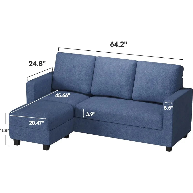Convertible Sectional Sofa Couch with Removable Ottoman, L-Shaped, 3-Seater