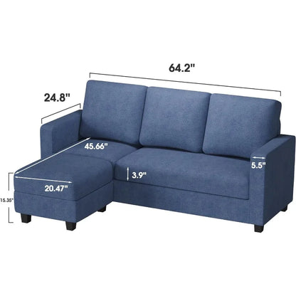 Convertible Sectional Sofa Couch with Removable Ottoman, L-Shaped, 3-Seater