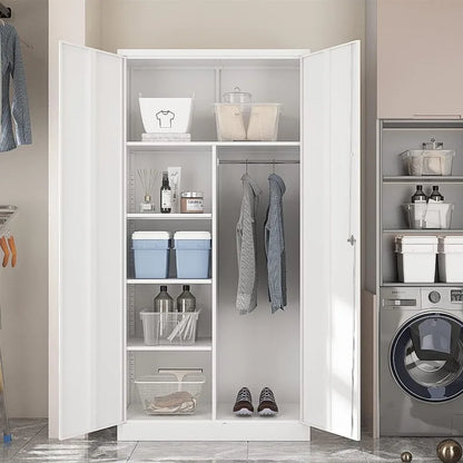 Lockable Metal Storage Cabinet with Adjustable Shelves, Garage & Office Use