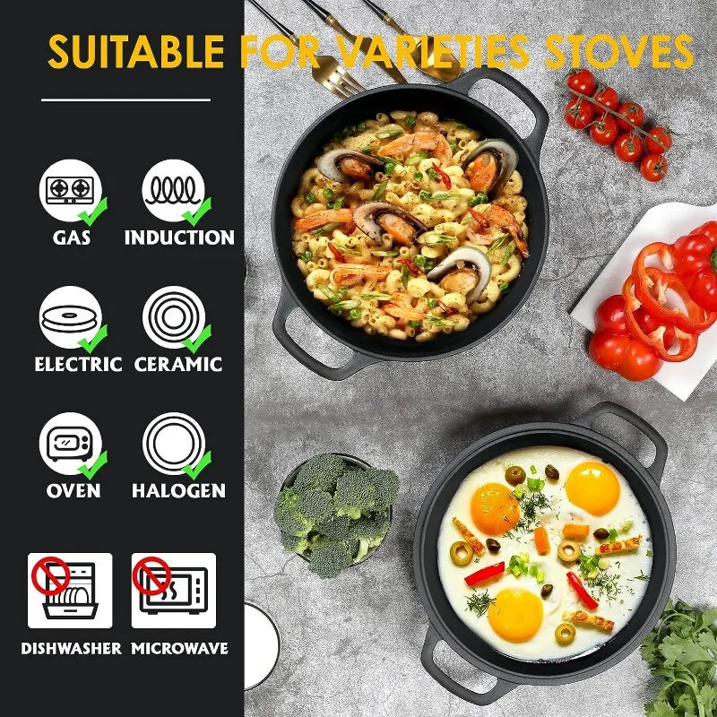 Cast Iron Dutch Oven & Skillet Set with Dual Handles, Pre-Seasoned