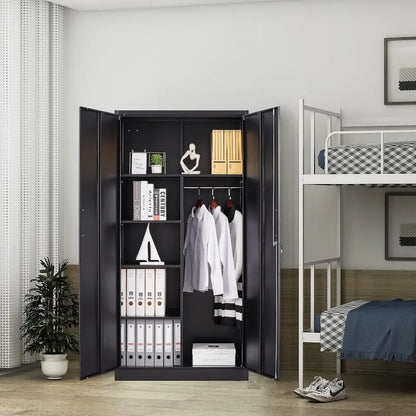Lockable Metal Storage Cabinet with Adjustable Shelves, Garage & Office Use