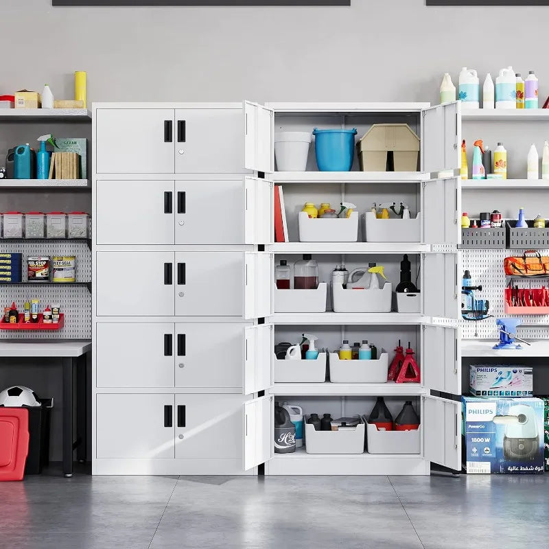Lockable Metal Storage Cabinet with Adjustable Shelves, Garage & Office Use