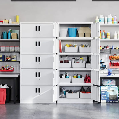 Lockable Metal Storage Cabinet with Adjustable Shelves, Garage & Office Use