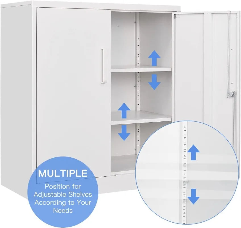 Lockable Metal Storage Cabinet with Adjustable Shelves, Garage & Office Use