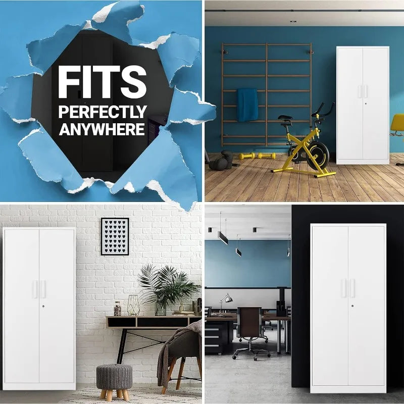 Lockable Metal Storage Cabinet with Adjustable Shelves, Garage & Office Use