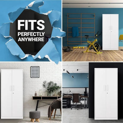 Lockable Metal Storage Cabinet with Adjustable Shelves, Garage & Office Use