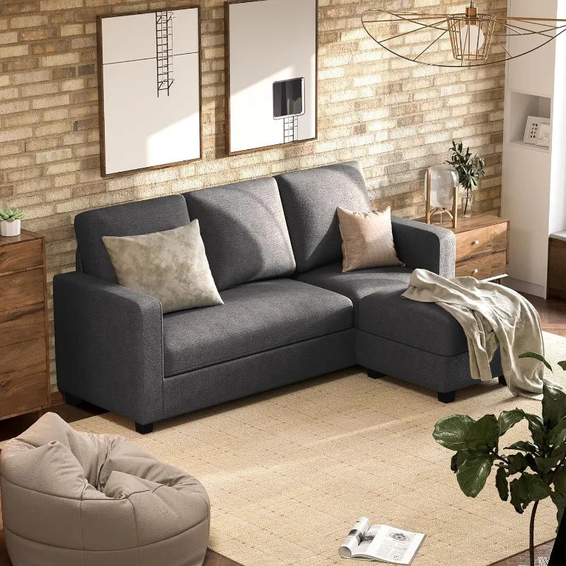 Convertible Sectional Sofa Couch with Removable Ottoman, L-Shaped, 3-Seater