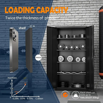 Lockable Metal Storage Cabinet with Adjustable Shelves, Garage & Office Use
