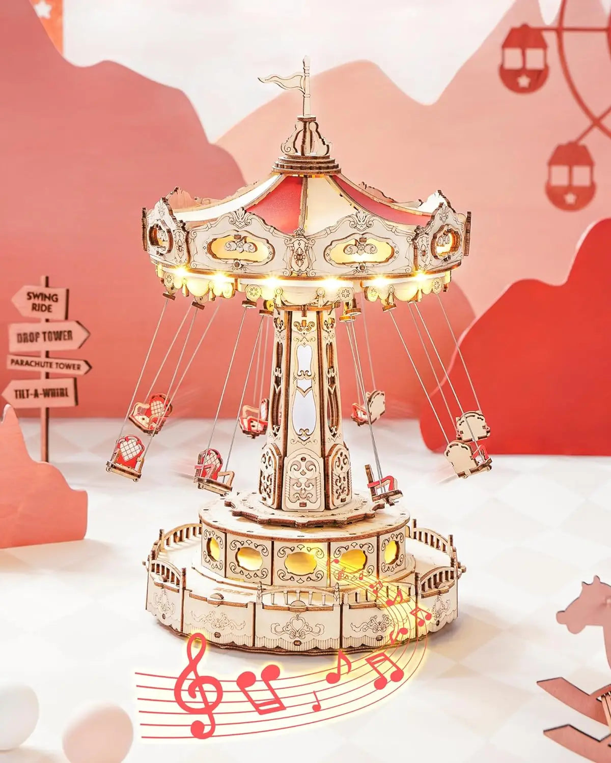 DIY Magic Amusement Park Music Box, Moveable 3D Wooden Puzzle for Kids