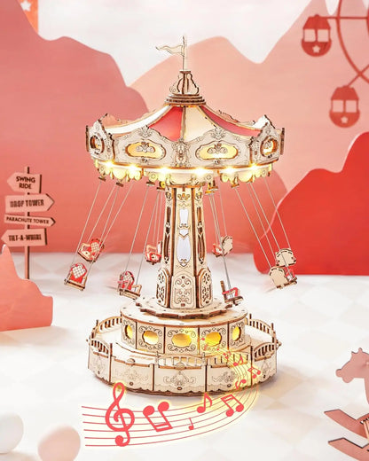 DIY Magic Amusement Park Music Box, Moveable 3D Wooden Puzzle for Kids
