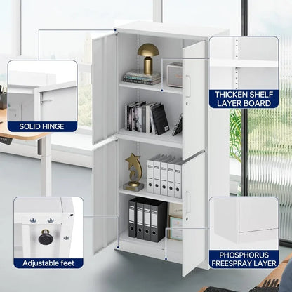Lockable Metal Storage Cabinet with Adjustable Shelves, Garage & Office Use