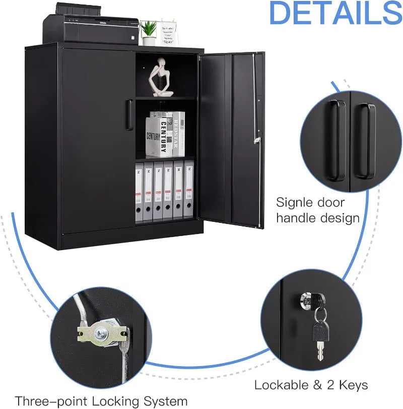 Lockable Metal Storage Cabinet with Adjustable Shelves, Garage & Office Use