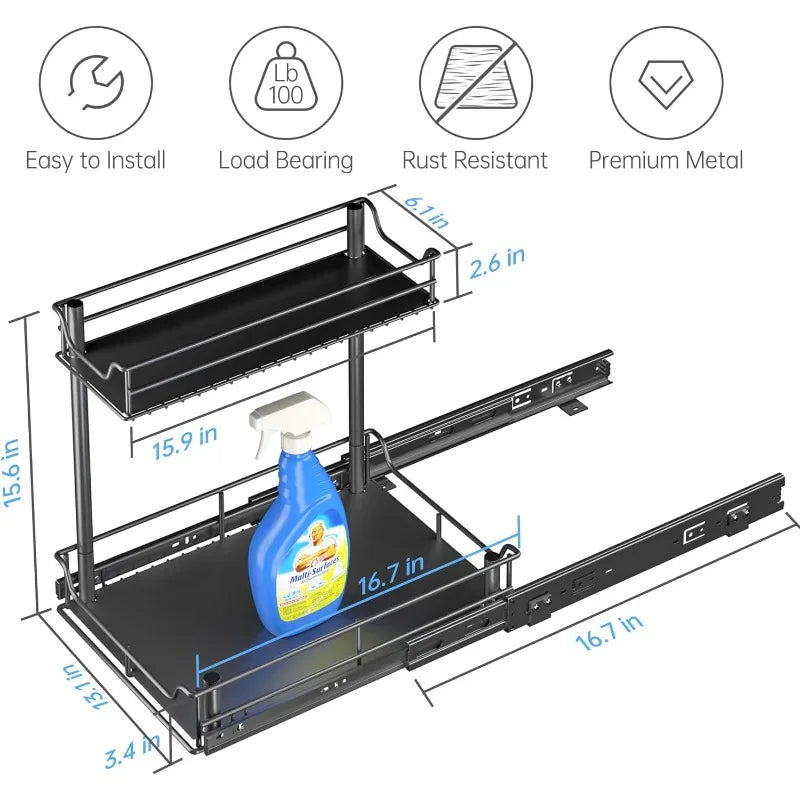 Expandable Metal Under Sink Organizer with Sliding Shelf, Rust-Resistant