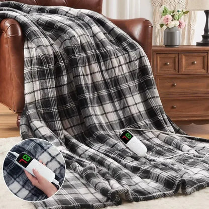 Heated Electric Blanket Throw, 10 Heat Levels, 8-Hour Auto Off, Washable