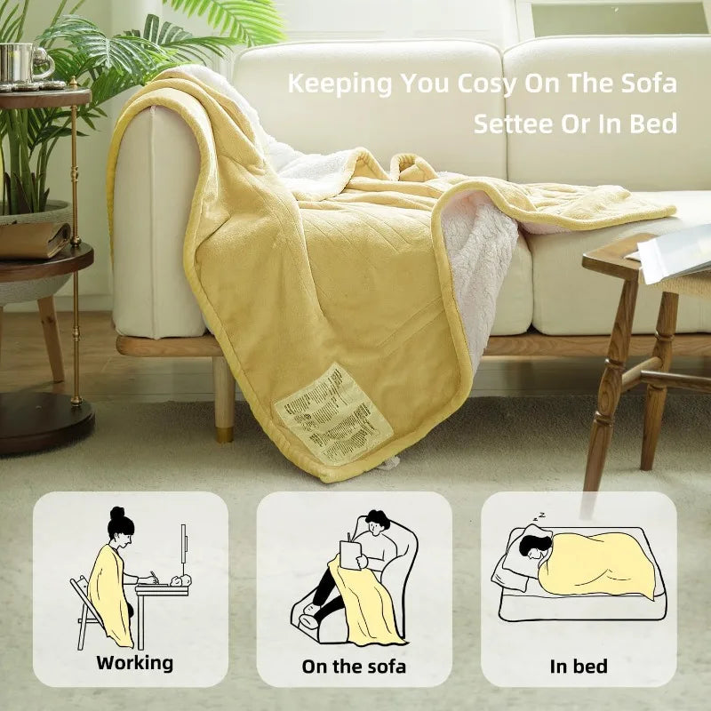 Electric Heated Blanket 50''x60'' Soft Plush, 4 Heat Levels, 3-Hour Auto Off