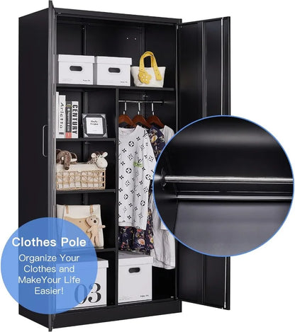 Lockable Metal Storage Cabinet with Adjustable Shelves, Garage & Office Use