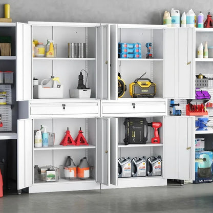 Lockable Metal Storage Cabinet with Adjustable Shelves, Garage & Office Use