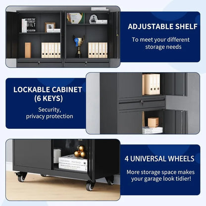 Lockable Metal Storage Cabinet with Adjustable Shelves, Garage & Office Use
