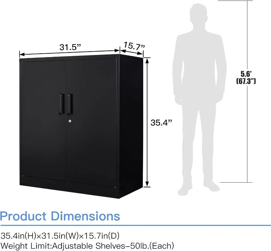 Lockable Metal Storage Cabinet with Adjustable Shelves, Garage & Office Use