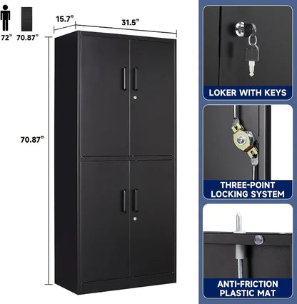Lockable Metal Storage Cabinet with Adjustable Shelves, Garage & Office Use