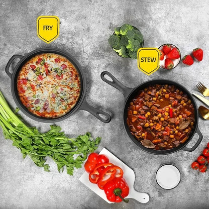 Cast Iron Dutch Oven & Skillet Set with Dual Handles, Pre-Seasoned