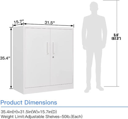 Lockable Metal Storage Cabinet with Adjustable Shelves, Garage & Office Use