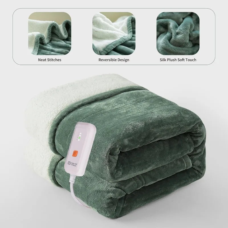 Electric Heated Blanket 50''x60'' Soft Plush, 4 Heat Levels, 3-Hour Auto Off