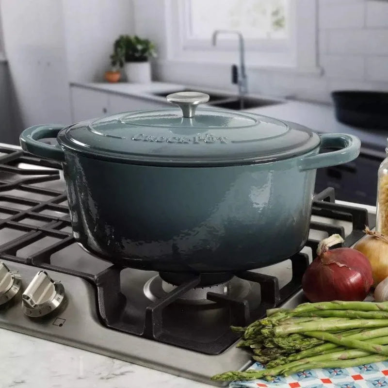 7-Quart Oval Enameled Cast Iron Dutch Oven, Sunset Orange, with Lid