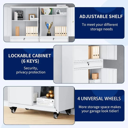 Lockable Metal Storage Cabinet with Adjustable Shelves, Garage & Office Use