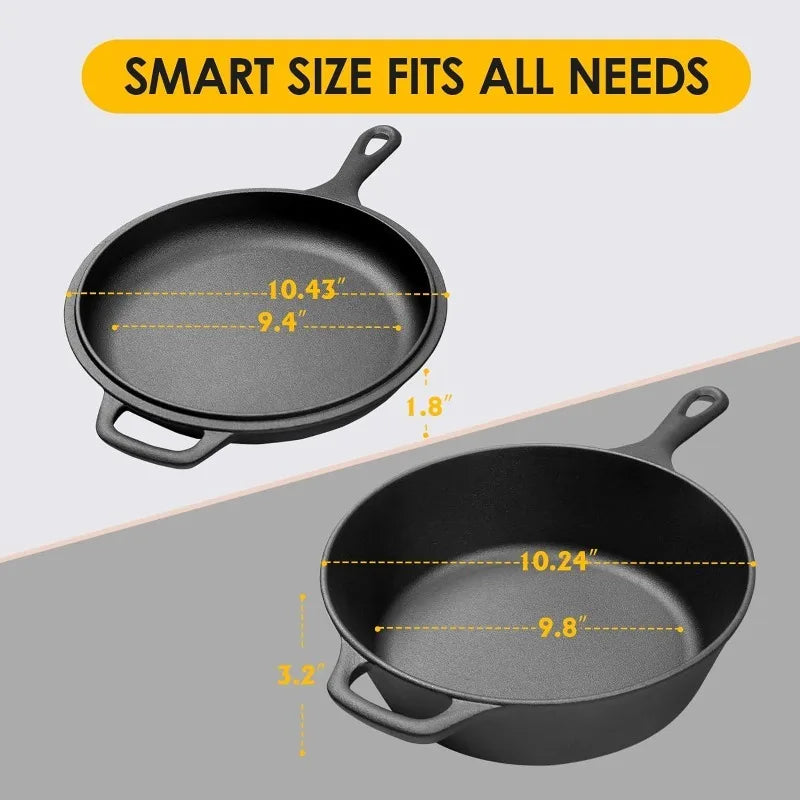 Cast Iron Dutch Oven & Skillet Set with Dual Handles, Pre-Seasoned