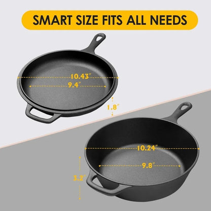 Cast Iron Dutch Oven & Skillet Set with Dual Handles, Pre-Seasoned