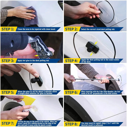 Paintless Dent Removal Tool Kit - Car Dent Repair, Slide Hammer, Glue Gun