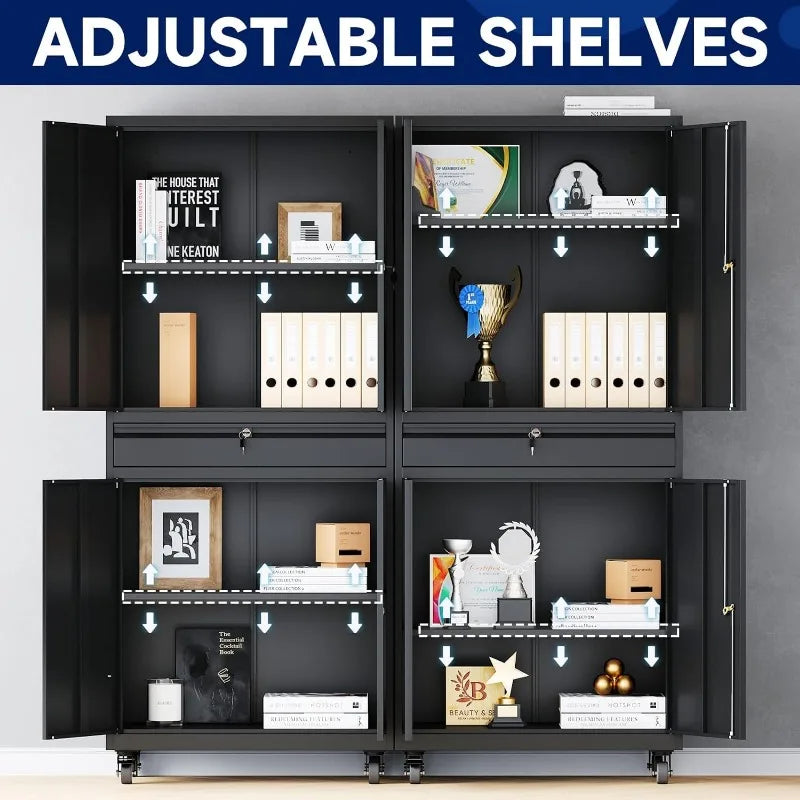 Lockable Metal Storage Cabinet with Adjustable Shelves, Garage & Office Use