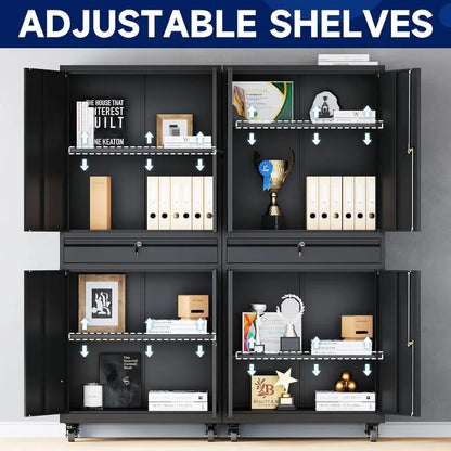Lockable Metal Storage Cabinet with Adjustable Shelves, Garage & Office Use