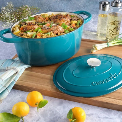 7-Quart Oval Enameled Cast Iron Dutch Oven, Sunset Orange, with Lid