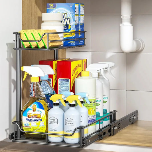 Expandable Metal Under Sink Organizer with Sliding Shelf, Rust-Resistant